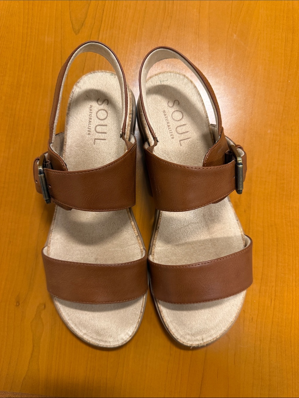 SOUL Naturalizer Cognac Brown Leather Slingback Sandals